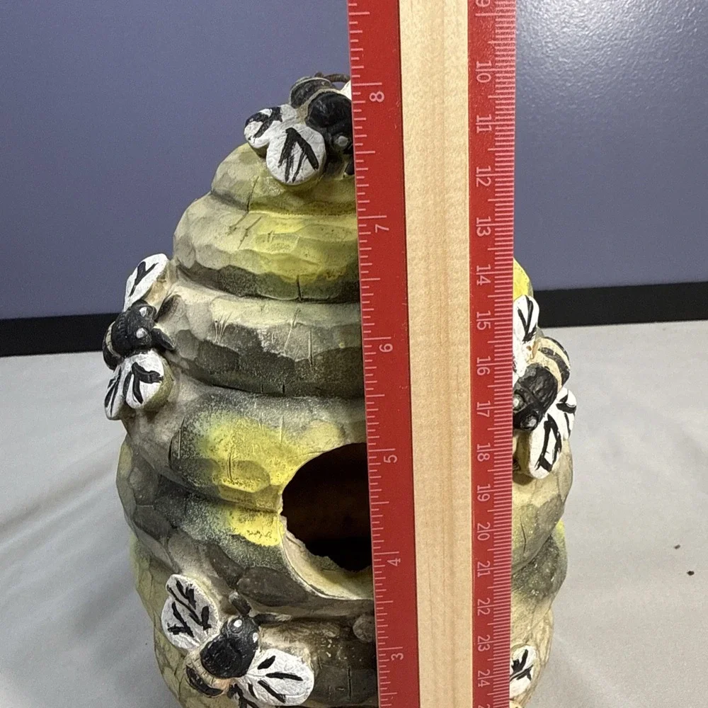 Decorative Beehive Resin Birdhouse with 3D Bees – 8.25